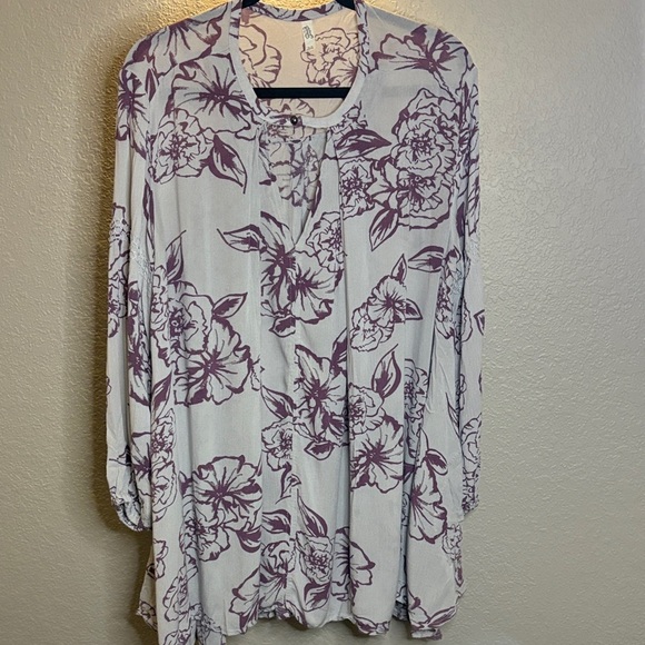 Free People Purple and Gray Floral Tunic top or Mini Dress/ Size Small - Picture 1 of 12